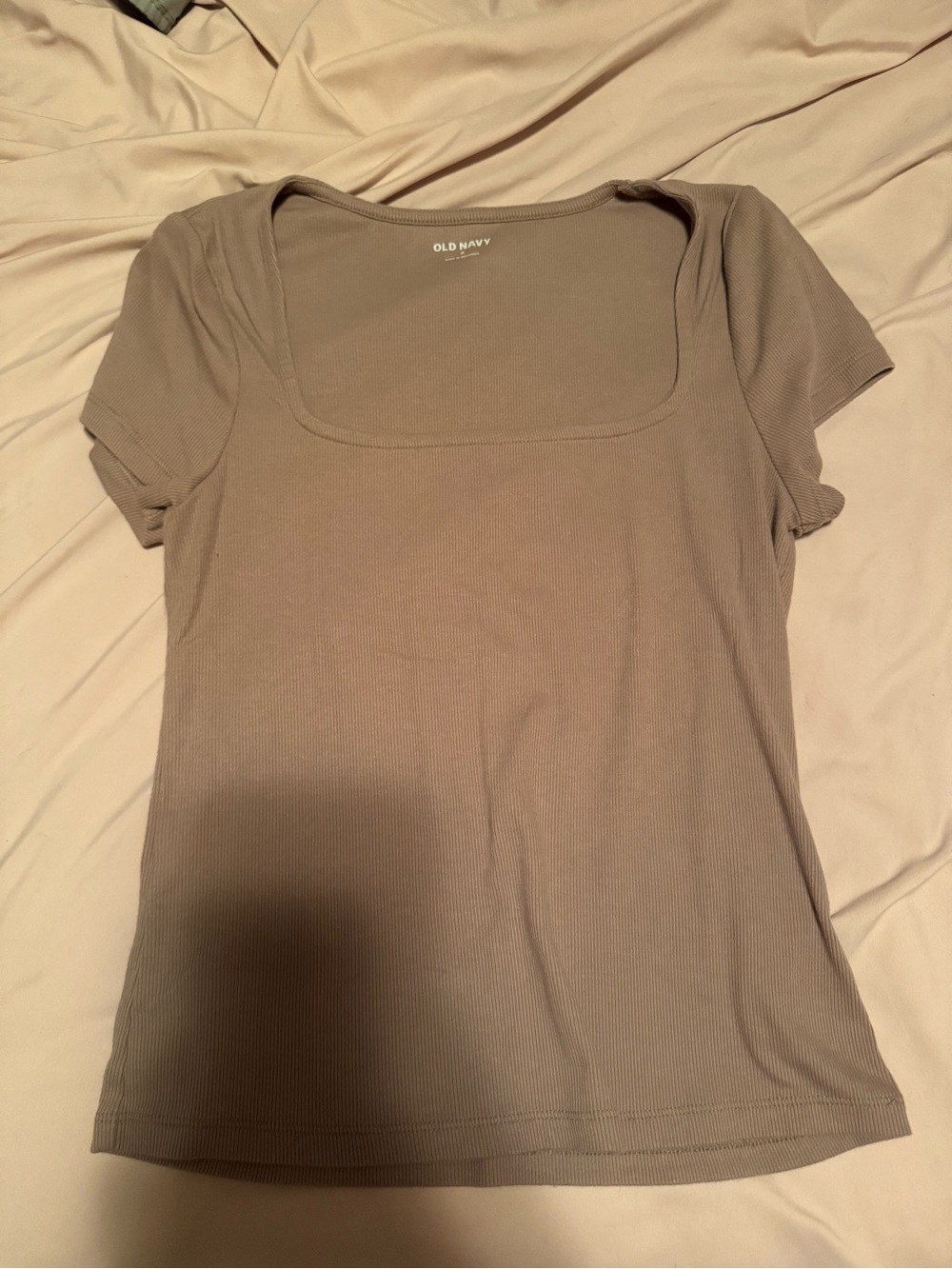 Old Navy Taupe Ribbed Square Neck Short Sleeve Top